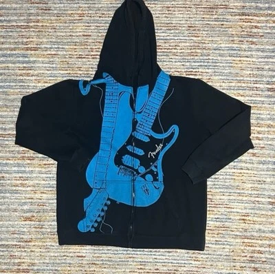 Sudadera con Capucha Fender Cremallera Completa Azul Negro Rock n Roll Guitars Foto 1 de 4