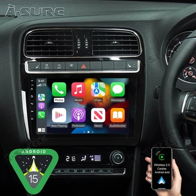 A-SURE 4+64G Android 15 Autoradio Carplay FM RDS GPS Navi für VW Polo 6R 6C V 2009-2018