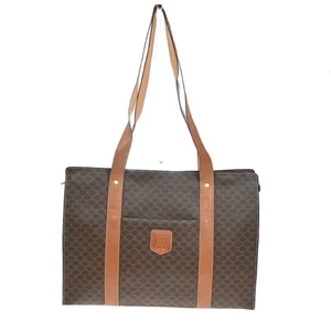 CELINE Logo Macadam Pattern Shoulder Tote Bag PVC Leather Brown GHW 65KA696 - Picture 1 of 16
