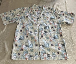 Vintage Ocean Pacific OP Shirt Men's Large Hawaiian Button Up Airplane Panair - Picture 1 of 10