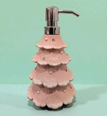 New Pink  / Silver Glitter Christmas Tree Holiday Soap Dispenser Decoration - Image 1 of 3