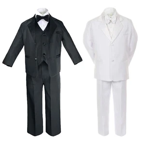 Toddler Kid Child Teen Boys Black or White Formal Wedding Party Suit Set S-20 - Picture 1 of 8