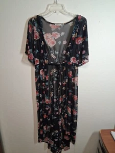 Cárdigan Liberty Love Transparente Malla Cubrir Floral Boho Cottage Verano Negro 2XL - Imagen 1 de 6