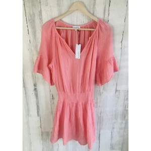 NWT $168 Michael Stars Katelyn Gauze Dress Coral Pink Blouson Smocked Waist S - Picture 1 of 12