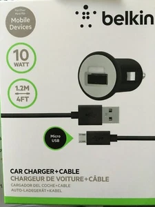 Belkin Boost Up USB Safe Mobile Car Charger + Cable Fast Charging 2.4A BLACK - Picture 1 of 3