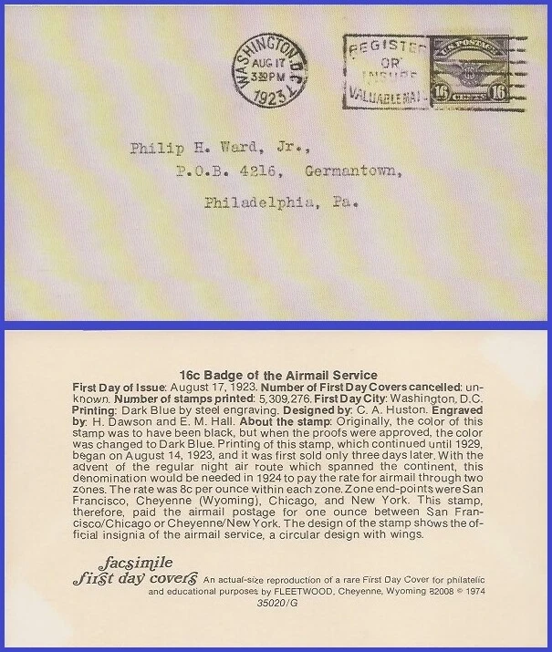 USA4 #C5 ADDR FACSIMILE FDC   Air Service Emblem - Image 1 of 1