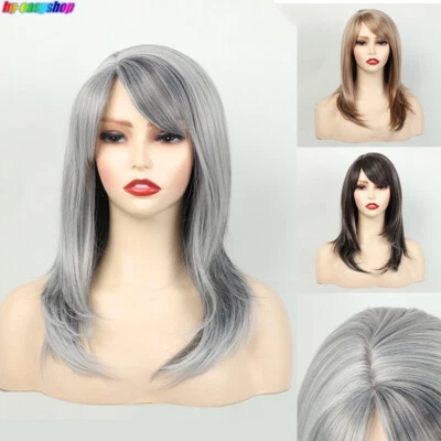 Pelucas flequillo largo rizado inclinado 3 colores para mujer pelucas de cabello sintético moda Foto 1 de 4