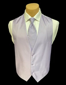 Men's Lilac Tuxedo Vest and Tie Herringbone Pattern Wedding Groom Prom ML Tall - Picture 1 of 4
