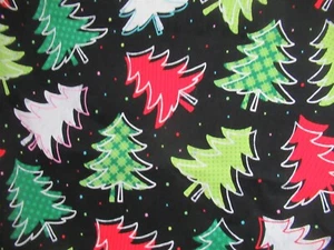 Christmas TREES ALLOVER Holiday Brother Sister Design Black multi 1 1/2 YdsX - Picture 1 of 6