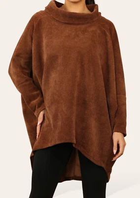 NEW ITALIAN NUTMEG BROWN CORDUROY COWL NECK TUNIC TOP PLUS ONE SIZE 18 - 24 - Image 1 of 4