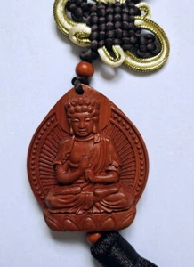 Wood Carved Tathagata Buddha Statue Car Pendant Amulet Sculpture Wooden - Picture 1 of 2