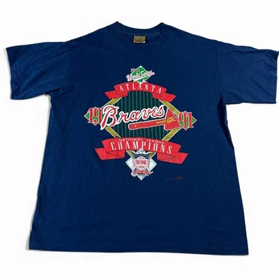 Camiseta Unisex Vintage Años 90 Atlanta Braves Serie Mundial Color Azul Marino S-5XL WA4670 Foto 1 de 2