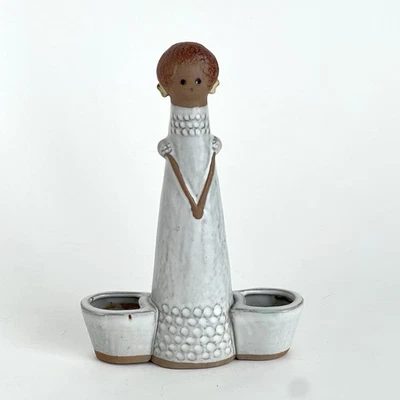 "Florero de gres MidCentury Japón arte niña Gempo con 2 macetas bonsái 7""" Foto 1 de 4