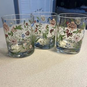 VTG Cera Floral Flowers Low Ball Rocks Glasses Set Of 3 - Picture 1 of 7
