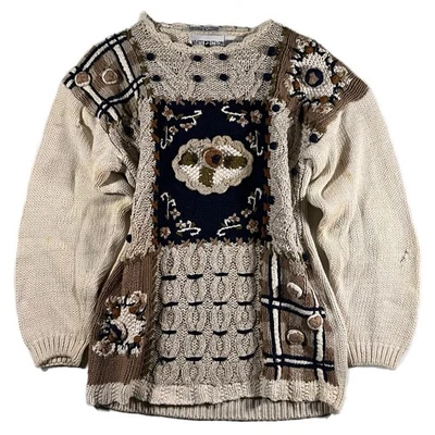 Suéter premium vintage años 80 blanco ciervo tejido a mano para mujer CottageCore 3D (grande) Foto 1 de 4