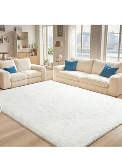 Rugs for Living Room 4x6 White Fluffy Rug Cozy Cream Area Rugs for Kids Child... - Picture 1 of 2