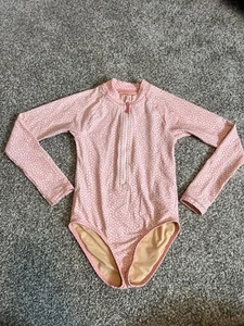 JCrew Crewcuts Pink One Piece Zip Rash Guard Swim Suit Long Sleeve UPF50 Sz 8 - Picture 1 of 5