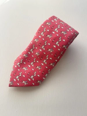 Auténtica corbata HERMÈS 100 % seda patrón de jinete caballo rojo pieza de coleccionista rara Foto 1 de 4