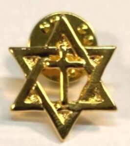 Jews for Jesus Lapel or Hat Pin Star of David With Cross in Gold Plate USA NEW