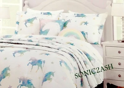 Conjunto de edredom 6 peças unicórnio arco-íris FULL QUEEN LIL Envogue travesseiro infantil roxo - Imagem 1 de 4