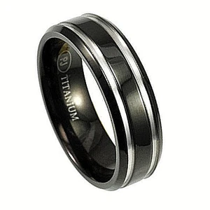 TITANIUM Beveled RING 7mm wide BAND with 0.8mm GROOVES, size 10 - Picture 1 of 5