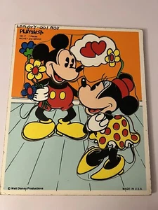 Vintage Playskool Wooden Puzzle 190-17 Walt Disney Mickey and Minnie Mouse Love - Picture 1 of 7