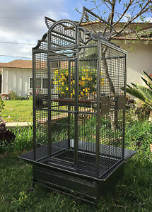 Large Stylish Open Dome Play-Top Perch Stand Parrot Macaw Cockatoo Rolling Cage