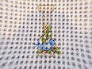 Anne Brinkley handbemalt Nadelspitze Leinwand Alphabet Buchstabe I blauer Vogel 24 hpi - Bild 1 von 3