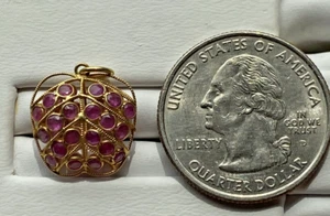 NOS 18k Gold Natural Ruby Pave July Birthstone 3D Apple Charm Pendant GVT2F-19 - Picture 1 of 6