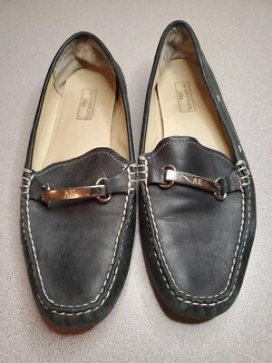 Туфли женские Anne Klein размер 7,5 M iflex черная кожа серебристый логотип без шнуровки мокасины - Изображение 1 из 4