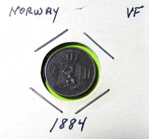 1884 NORWAY 1 ORE World Norwegian Coin KM-352 - Picture 1 of 3