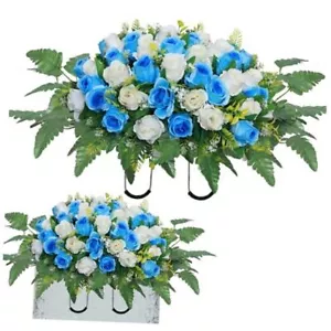 Artificial Cemetery Flower Saddles, Rose Headstone Flower Saddle Outdoor Grave - Picture 1 of 8