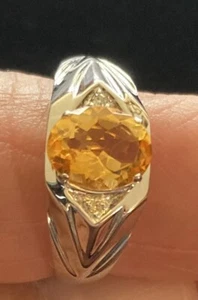 10K White Gold Ring 1.58 ctw Genuine Diamonds And Citrine size 9.5 - Picture 1 of 4