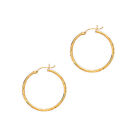 14K Yellow Gold 2Mm X 30Mm Shiny Diamond Cut V Pattern Round Tube Hoop Earrings