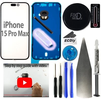 ECDIY For Apple iPhone 15 Pro Max Screen Front Glass Only Replacement Kit Guide Tool