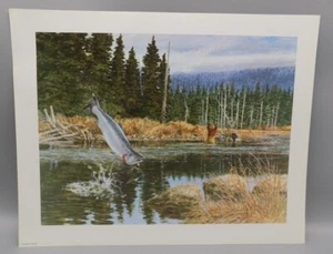 Tom Beecham Lachsangeln Vintage Wildtiere Kunstdruck 11"x14" mit 1 Zoll Rand - Bild 1 von 4