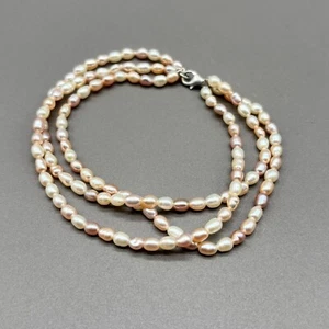 Vintage Freshwater Pearl Bracelet Multi Strand 925 Sterling Silver Clasp 7.5" - Picture 1 of 5