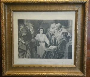 Heinrich Hofmann "Christ In The Temple" Antique Framed B&W Litho Print Etching - Picture 1 of 4