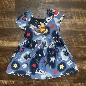Vintage 90s Disney Winnie The Pooh AOP Piglet Nautical Floral Dress Size 4T 5T - Picture 1 of 7