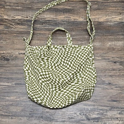 Bolso de Mano Baggu de Lona Verde Trippy Cuadros Estampado Descontinuado Foto 1 de 4