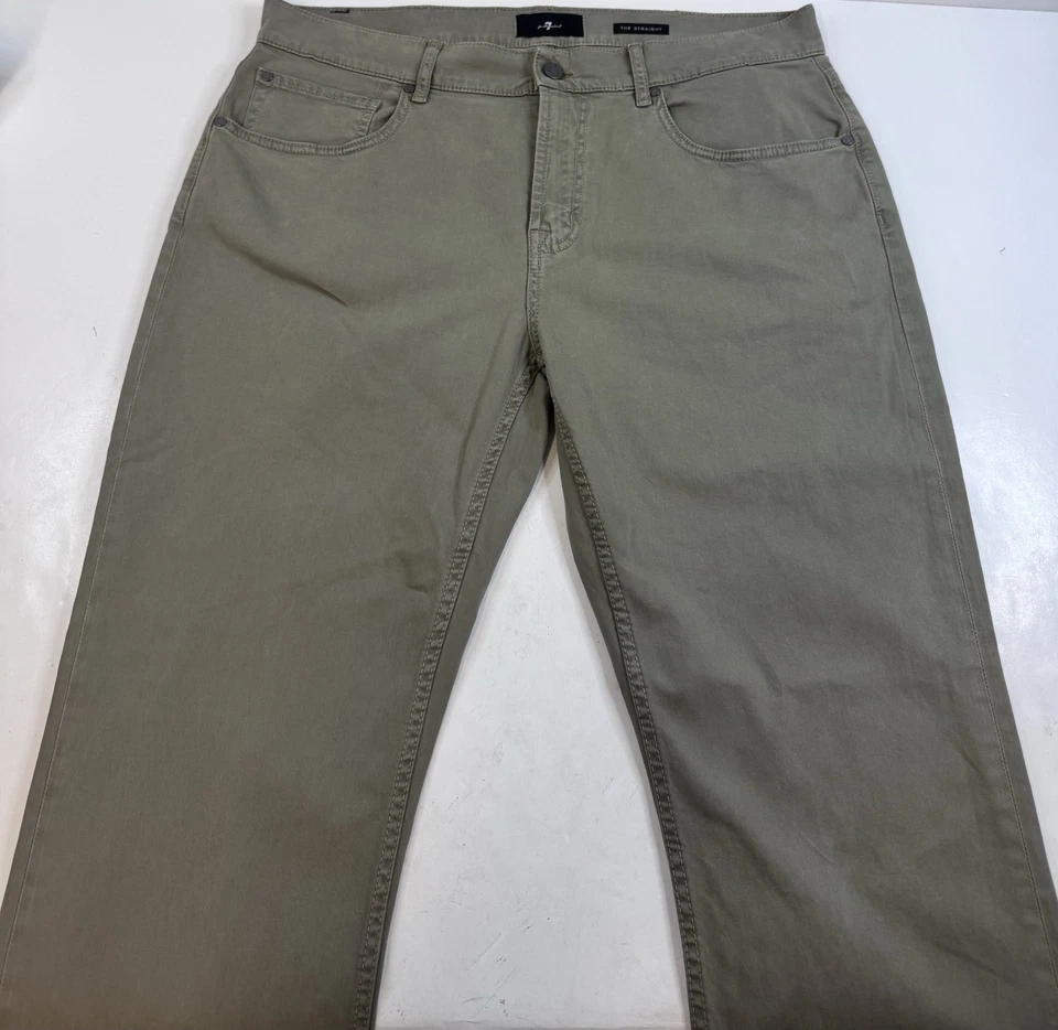 7 For All Mankind Jeans Mens 36 X 32 Olive Green Straight Leg Pants Excellent - Image 1 of 4