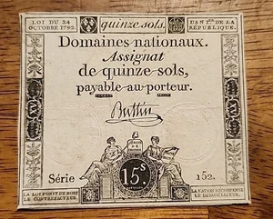 France PK #A69 1793 15 Sols Circulated Banknote - Picture 1 of 2