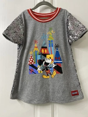 Disney Parks Celebrate Mickey Gris Lentejuelas Fiesta Cumpleaños Camisa Niños Grande 10-12 Foto 1 de 4