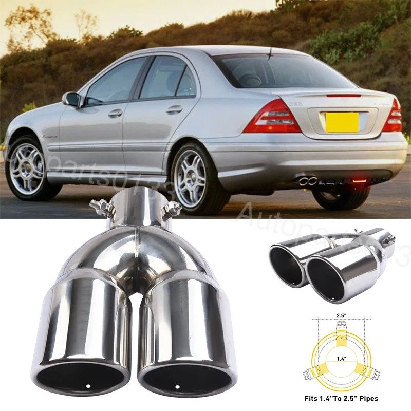 Rear Car Dual Exhaust Muffler Tip Tail Pipe Steel For Mercedes-Benz W203 204 205 Foto 1 de 4