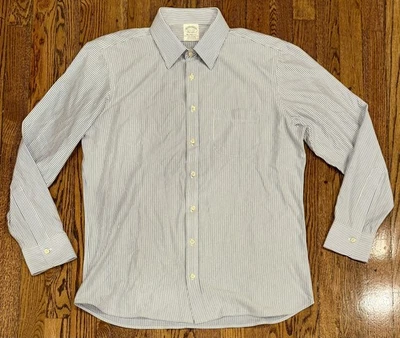 Camisa de vestir ajustada tejida japonesa Brooks Brothers azul blanco a rayas para hombre 16,5-34 Foto 1 de 4