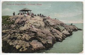 Cartolina Bass Point Nahant MA Massachusetts panoramica vista mare persone DB non spedita - Foto 1 di 13