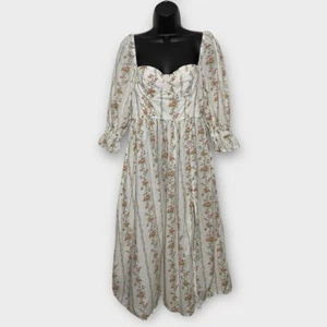 Forever 21 Midikleid weiß Blumen Cottagecore Milk Maid mit Schlitz Größe Large - Bild 1 von 7