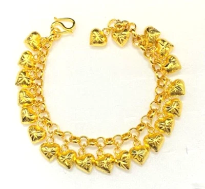 Brazalete brazalete chapado en oro amarillo baht tailandés regalo corazón gota joyería mujer Foto 1 de 4