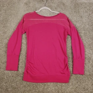 H2 Hannah Hot Pink Long Sleeve Activewear Shirt Sz S Womens Mesh Stretch Ruched - Picture 1 of 7