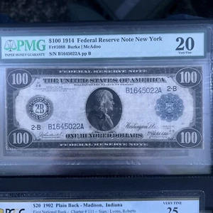 1914 $100 Federal Reserve Note New York Fr#1088 PMG-20 - Picture 1 of 7